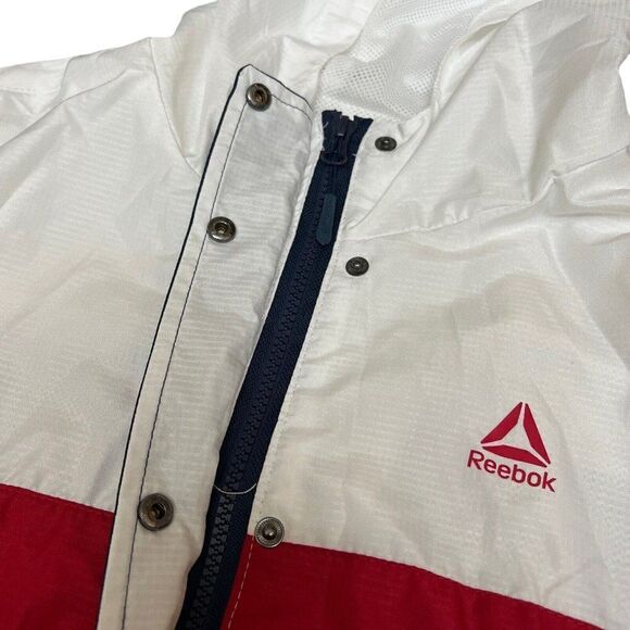 Reebok Windbreaker Logo Red‎ White Blue Hoodie Snap Button Women’s XL - Picture 7 of 13